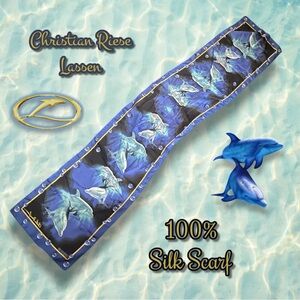 Christian Riese Lassen "Friends" Dolphin Art Silk/ Shawl / Scarf VTG 90s